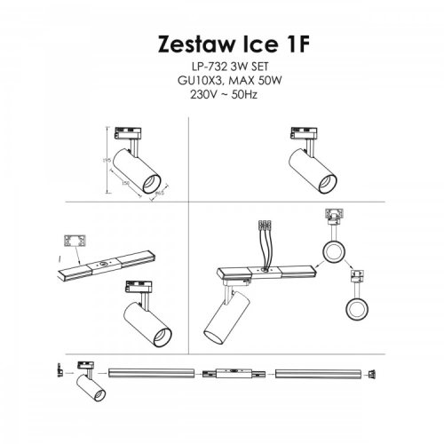 Zestaw szynowy ICE SET 1F biały 3x50W GU10 Light Prestige