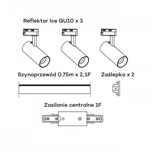 Zestaw szynowy ICE SET 1F czarny 3x50W GU10 Light Prestige