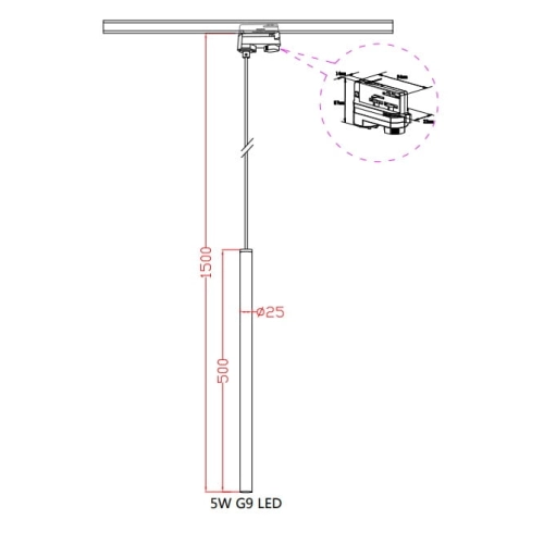 Lampa wisząca do szynoprzewodu LUNGO 3F czarny 1x5W G9 Light Prestige